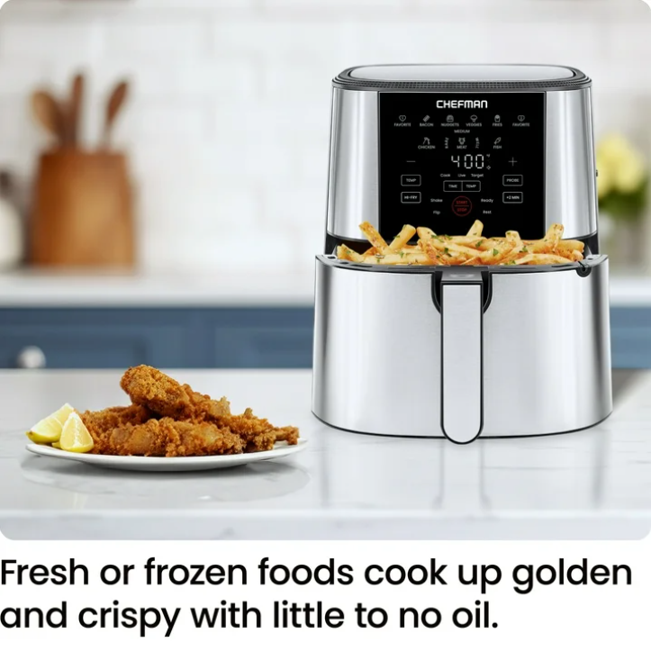 Chefman ExacTemp 5 Qt. Digital Air Fryer with Temperature Probe - Stainless Steel, New