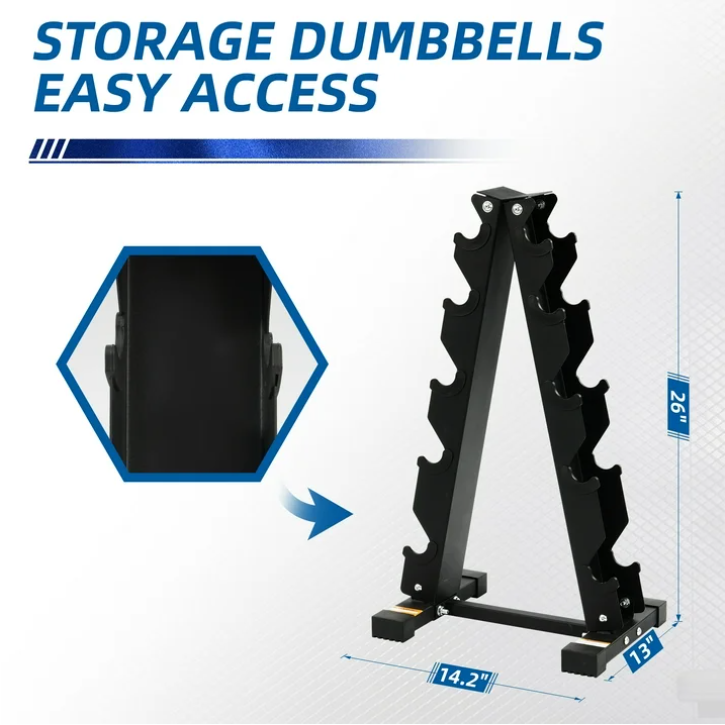 BalanceFrom 150LB Coated Hex Dumbbell Weight Set and A-Frame Storage Rack, 5-25 lbs Pairs