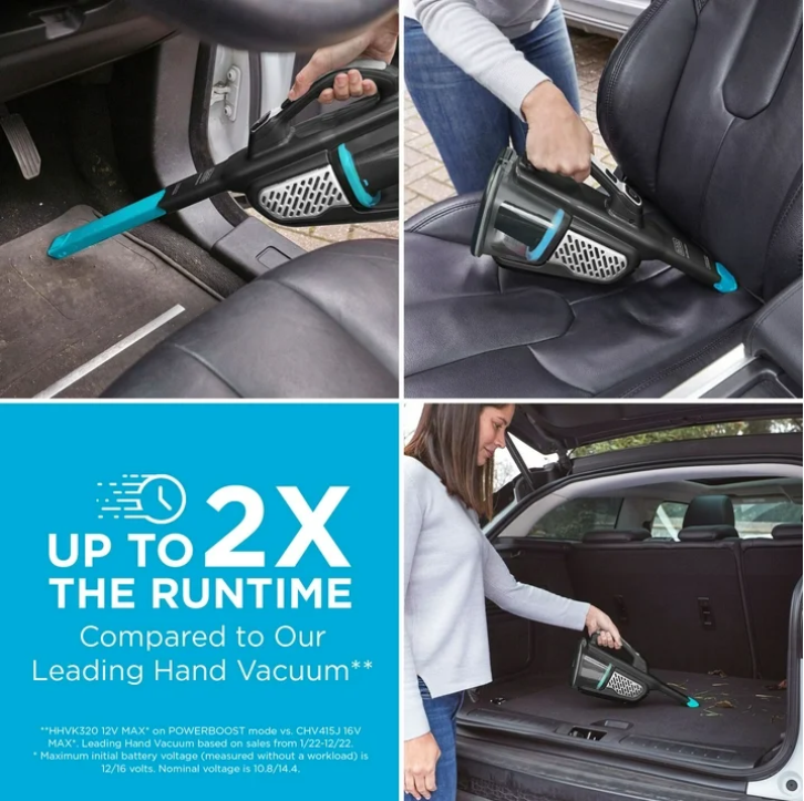BLACK+DECKER Extra Length Dustbuster 12V Cordless Handheld Vacuum, More Powerful & Runtime, HHVK320J00W