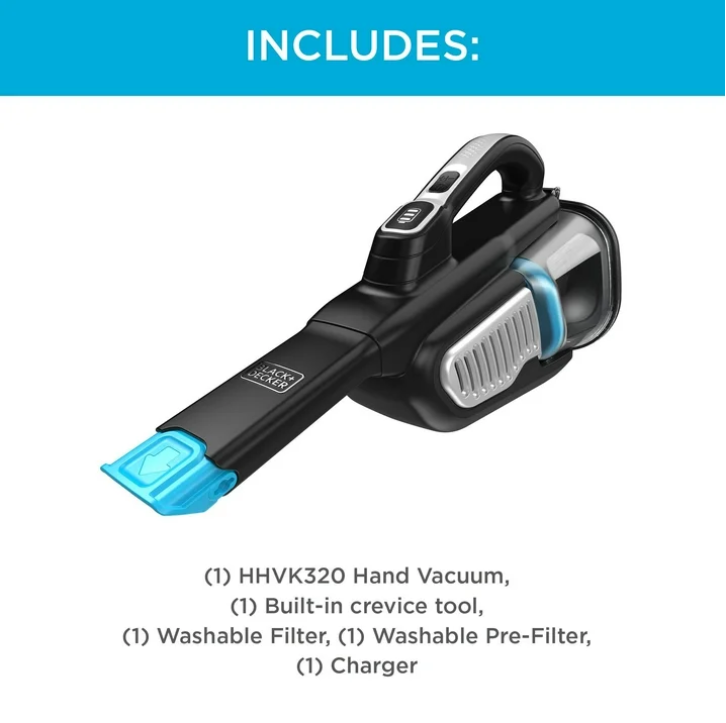 BLACK+DECKER Extra Length Dustbuster 12V Cordless Handheld Vacuum, More Powerful & Runtime, HHVK320J00W