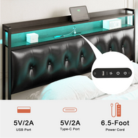 GUNAITO Queen Bed Frame with Storage Headboard Upholstered Platform Bed with LED Lights and Power Charging Station, Black