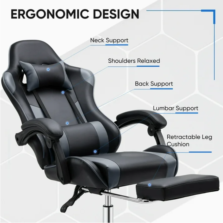 EDX Ergonomic Gaming Chair High Back Office Chair with Lumbar Support and Adjustable Armrests Swivel Racing Chair, Black and Gray