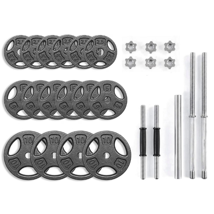 Athletic Works 100LB Black Cast Iron Standard Weight Plate Sets, Used as Both Dumbbell and Barbell,1-inch Holes Fit Standard Sized Bar