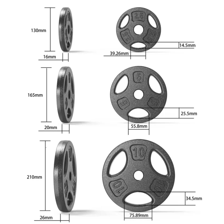 Athletic Works 100LB Black Cast Iron Standard Weight Plate Sets, Used as Both Dumbbell and Barbell,1-inch Holes Fit Standard Sized Bar
