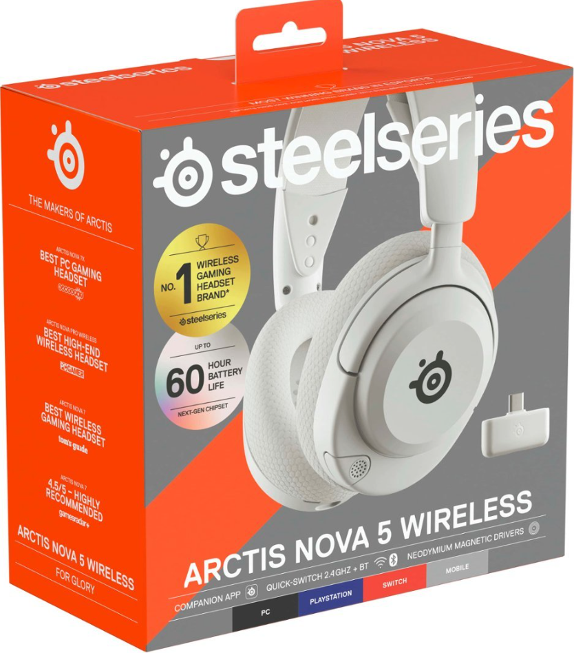 SteelSeries - Arctis Nova 5 Wireless Gaming Headset for PC, PS5, and PS4 - White