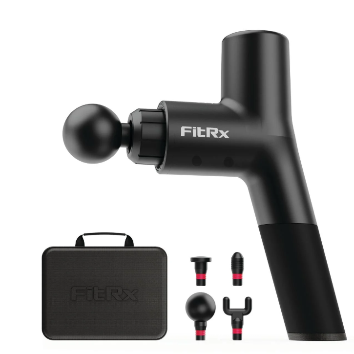 FitRx Neck and Back Massager, Handheld Percussion Massage Gun with Multiple Speeds and Attachments