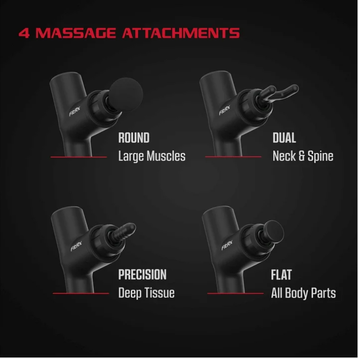 FitRx Neck and Back Massager, Handheld Percussion Massage Gun with Multiple Speeds and Attachments
