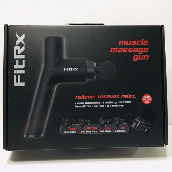 FitRx Neck and Back Massager, Handheld Percussion Massage Gun with Multiple Speeds and Attachments