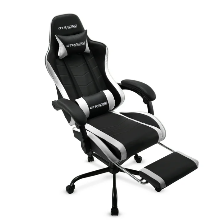 GTRACING GTWD-200 Ergonomic Gaming Chair with Adjustable Pillows and Footrest , White