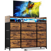 GUNAITO 9 drawer Dresser,Chest of Drawers for Bedroom,Fabric Drawer With Charging Station & LED Lights，43"W TV Stand,Rustic Brown
