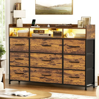 GUNAITO 9 drawer Dresser,Chest of Drawers for Bedroom,Fabric Drawer With Charging Station & LED Lights，43"W TV Stand,Rustic Brown
