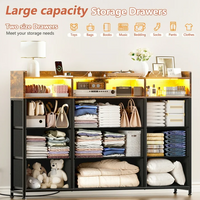GUNAITO 9 drawer Dresser,Chest of Drawers for Bedroom,Fabric Drawer With Charging Station & LED Lights，43"W TV Stand,Rustic Brown