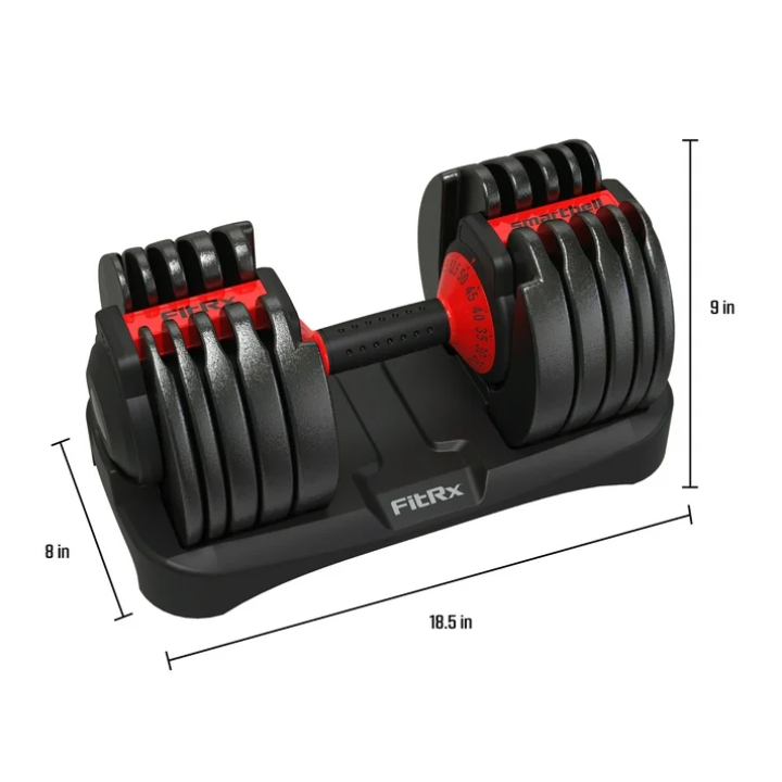 FitRx Adjustable Dumbbells, 52.5lb SmartBell Dumbbell Set with Quick-Select Weights for Home Gym