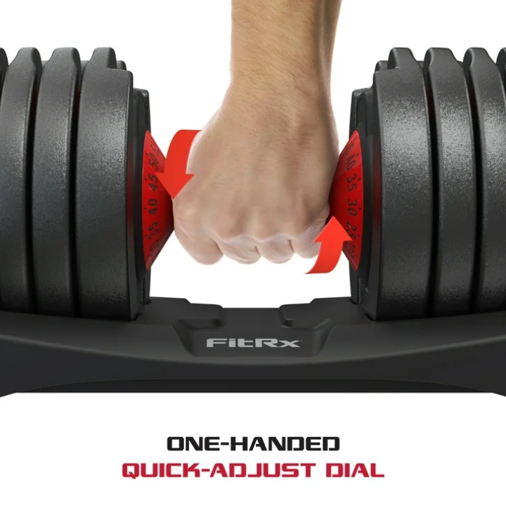 FitRx Adjustable Dumbbells, 52.5lb SmartBell Dumbbell Set with Quick-Select Weights for Home Gym