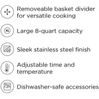 Chefman Turbofry Air Fryer with Basket Divider, 8 Qt Capacity - Stainless Steel, New