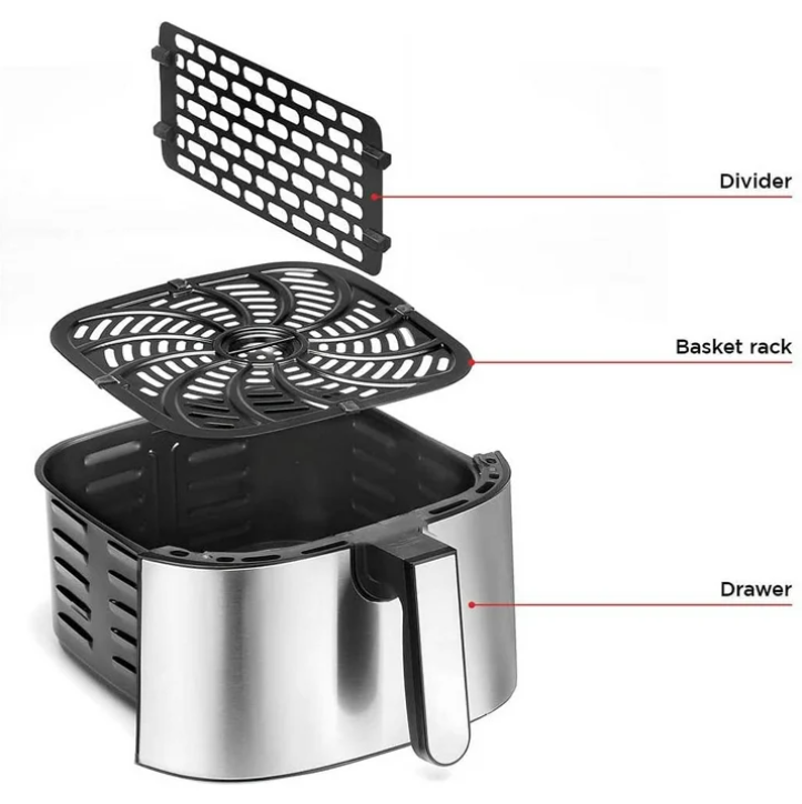 Chefman Turbofry Air Fryer with Basket Divider, 8 Qt Capacity - Stainless Steel, New