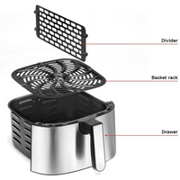 Chefman Turbofry Air Fryer with Basket Divider, 8 Qt Capacity - Stainless Steel, New