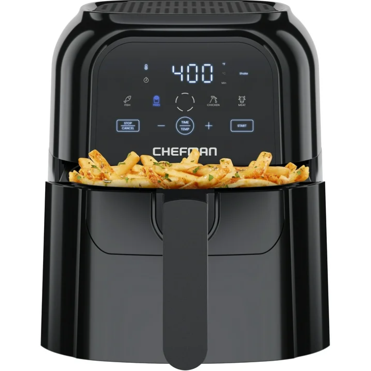 Chefman TurboFry Touch 6 Qt Air Fryer w/ Digital Display and Shake Reminder - Black, New