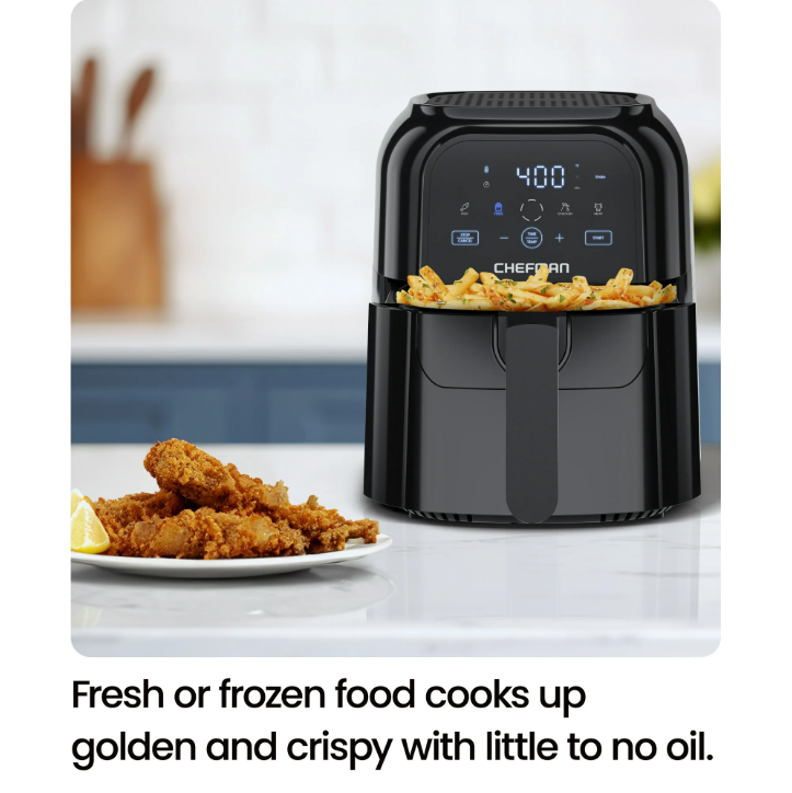 Chefman TurboFry Touch 6 Qt Air Fryer w/ Digital Display and Shake Reminder - Black, New