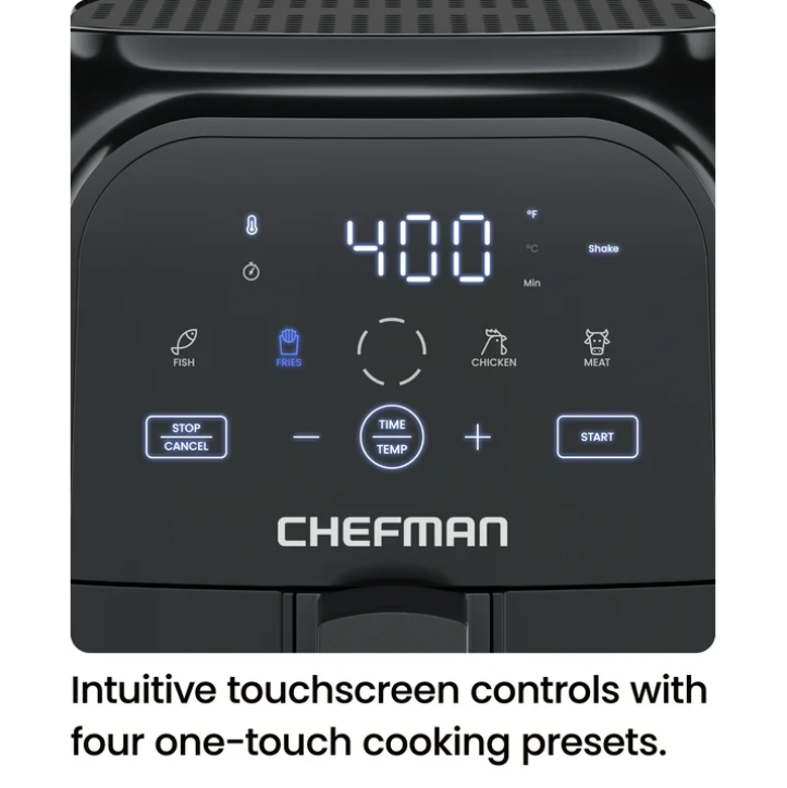 Chefman TurboFry Touch 6 Qt Air Fryer w/ Digital Display and Shake Reminder - Black, New