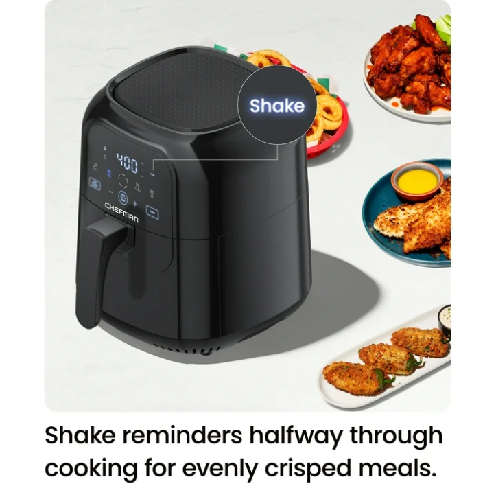 Chefman TurboFry Touch 6 Qt Air Fryer w/ Digital Display and Shake Reminder - Black, New